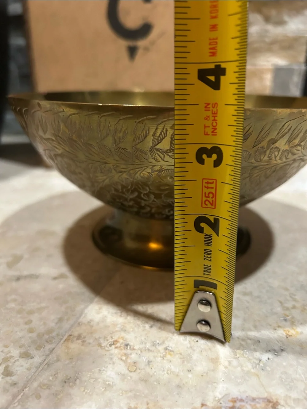 Vintage Brass pedestal Bowl with an Etched Floral Design